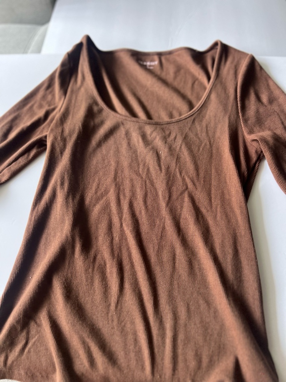 Old Navy Ribbed Scoop Neck Long Sleeve Top - Chestnut Brown